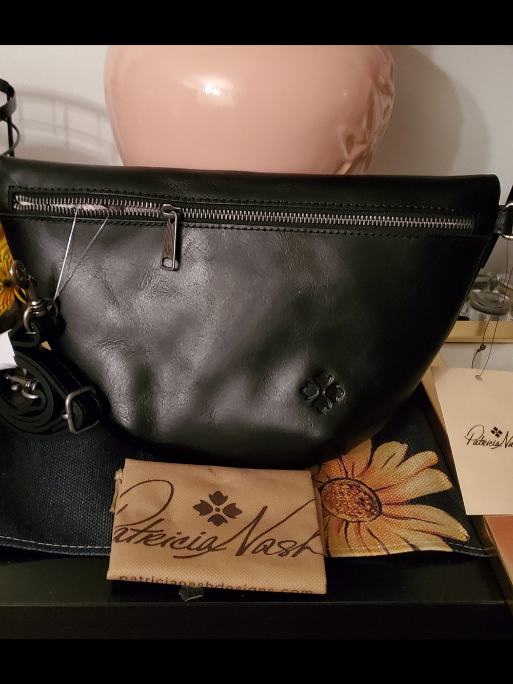 Patricia Nash Black Leather Tinchi Belt Bag.
